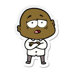 sticker of a cartoon tired bald man
