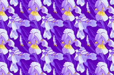 Iris flower logo in the style of engraving. Beauty logo.  Beauty Bar. Business cards design template. Romantic design for natural cosmetics, perfume, women products.