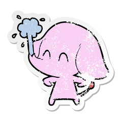 distressed sticker of a cute cartoon elephant spouting water