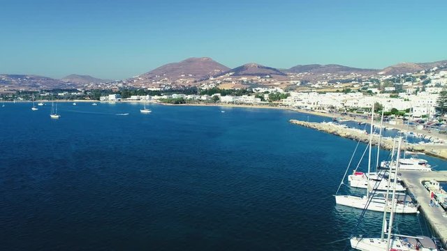 Aerial view of beautiful Paros island from the water side