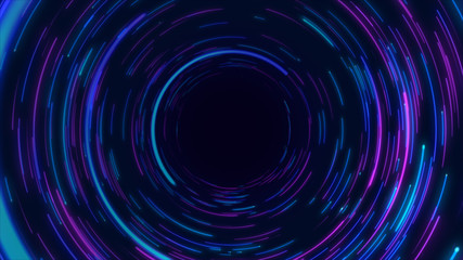 Blue & purple abstract circular radial lines background. Data flow. Optical fiber. Motion effect. Background