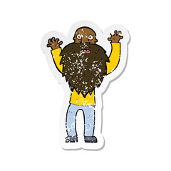 retro distressed sticker of a cartoon frightened old man with beard