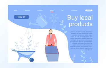 Landing page template of a farm online grocery store.Modern flat design concept of web page design for website and mobile website. Vector illustration in flat design