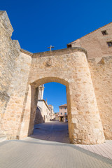 street and public gate access to Burgo de Osma town, in medieval wall, landmark and monument, in Soria, Spain, Europe