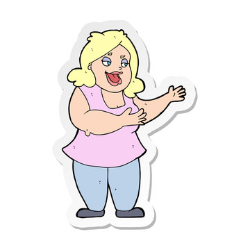 sticker of a cartoon happy fat woman