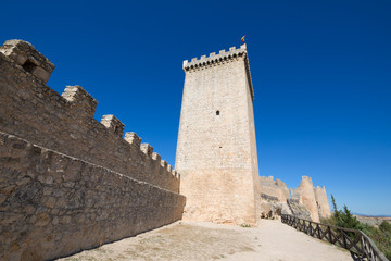 turret and rampart in castle of Penaranda de Duero village, landmark and public monument from...