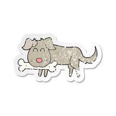 retro distressed sticker of a cartoon dog with bone
