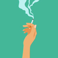 Smoking addiction concept, cigarette in hand, bad habit