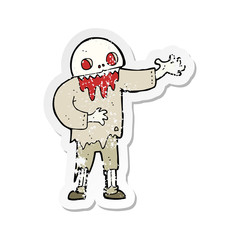 retro distressed sticker of a cartoon spooky zombie