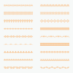 Fototapeta premium Set of horizontal isolated Orange lace borders for design. Patterned elegant beautiful edge. Vector illustration