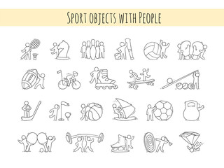 sketch little people with sport equipment