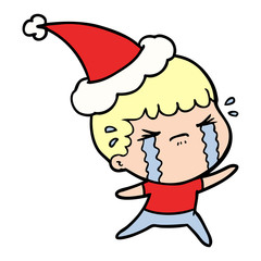 line drawing of a man crying wearing santa hat