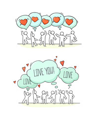  romantic people and speech bubbles.