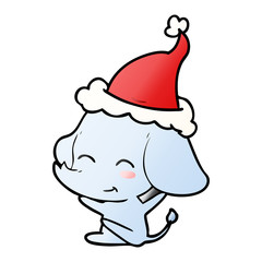 cute gradient cartoon of a elephant wearing santa hat
