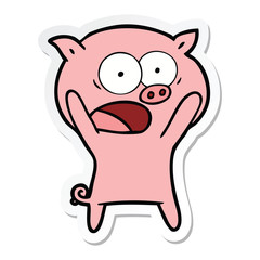 sticker of a cartoon pig shouting