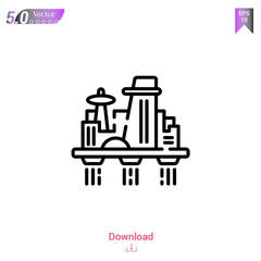 Outline city icon of future world icons isolated on white background. Line pictogram. Graphic design, mobile application, logo, user interface. Editable stroke. EPS10 format vector illustration