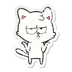 distressed sticker of a bored cartoon cat