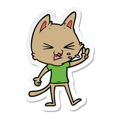 sticker of a cartoon cat hissing