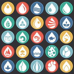 Drop water icons set on color circles black background for graphic and web design, Modern simple vector sign. Internet concept. Trendy symbol for website design web button or mobile app