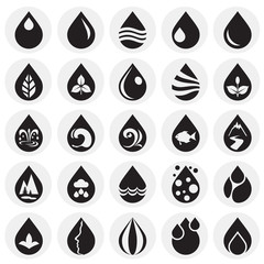 Drop water icons set on circles background for graphic and web design, Modern simple vector sign. Internet concept. Trendy symbol for website design web button or mobile app