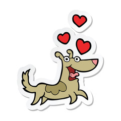 sticker of a cartoon dog with love hearts