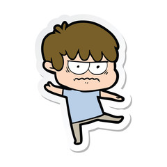 sticker of a annoyed cartoon boy