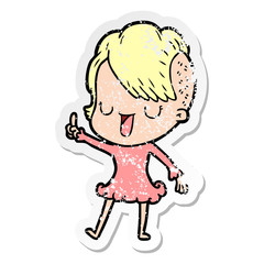 distressed sticker of a cute cartoon girl with hipster haircut