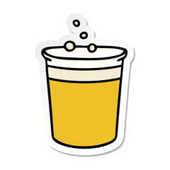sticker of a quirky hand drawn cartoon glass of beer
