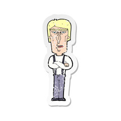 retro distressed sticker of a cartoon angry man