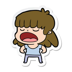 sticker of a cartoon woman talking loudly