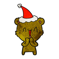 happy bear textured cartoon of a wearing santa hat