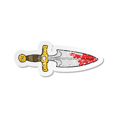 retro distressed sticker of a cartoon bloody dagger