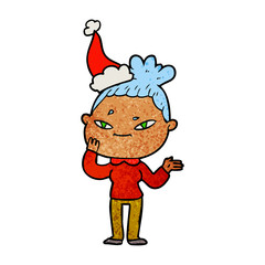 textured cartoon of a woman wearing santa hat