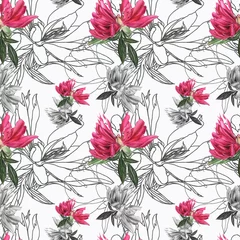 Fototapete Rund peonies watercolor seamless pattern on white background © HappyLarusArt