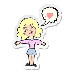 sticker of a cartoon woman in love