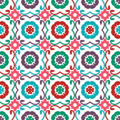 Bright seamless pattern with colorful floral geometric ornament.