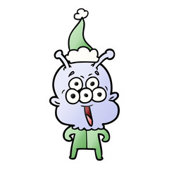 happy gradient cartoon of a alien wearing santa hat
