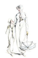 Woman in old fashion dress