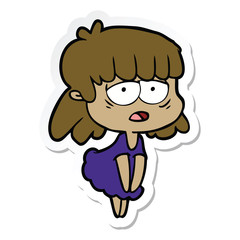sticker of a cartoon tired woman