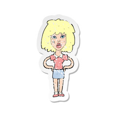 retro distressed sticker of a cartoon tough woman