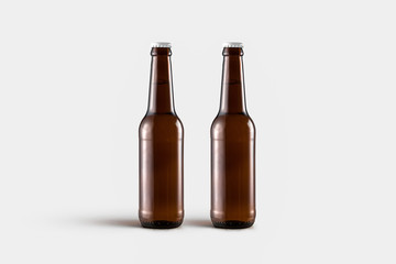 Beer Bottles Mock-Up isolated on soft gray background. Blank label.High resolution photo.