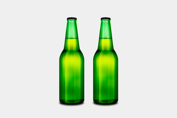 Beer Bottles Mock-Up isolated on soft gray background. 3D rendering.
