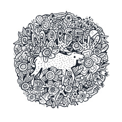 Cute moose hand drawn outline illustration