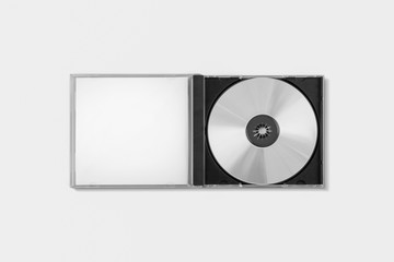 CD Box with Disc Mock up on soft gray background. 3D rendering.