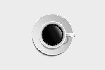 Black coffee in a coffee cup top view isolated on white background. with clipping path. 3D rendering