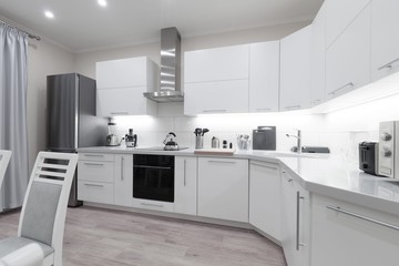 Interior. Kitchen modern, white, gray, beige color