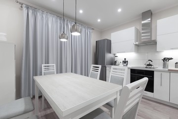 Interior. Kitchen modern, white, gray, beige color
