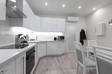 Interior. Kitchen modern, white, gray, beige color