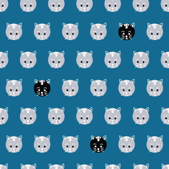 Polka dot cats seamless vector pattern. Cute kitty faces on circles background coral red. Geometric fun kids design. Use for fabric, kids decor, gift wrap, packaging, digital paper, cards, nursery.