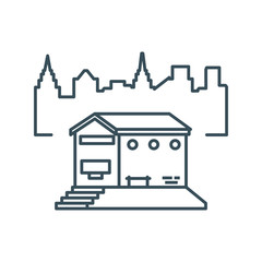 warehouse building with cityscape